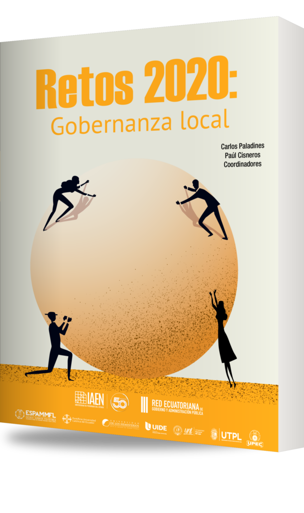 Maqueta de la portada de Retos 2020: gobernanza local, coordinado por Carlos Paladines y Paúl Cisneros