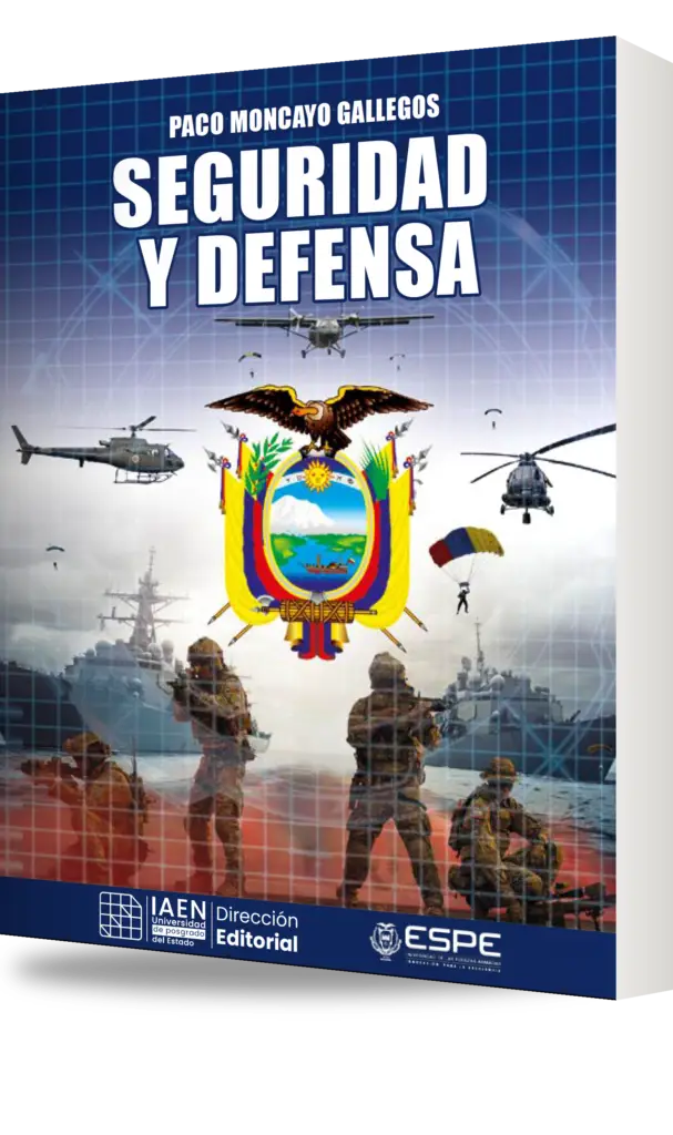 Maqueta de la portada del libro Seguridad y defensa, de Paco Moncayo Gallegos